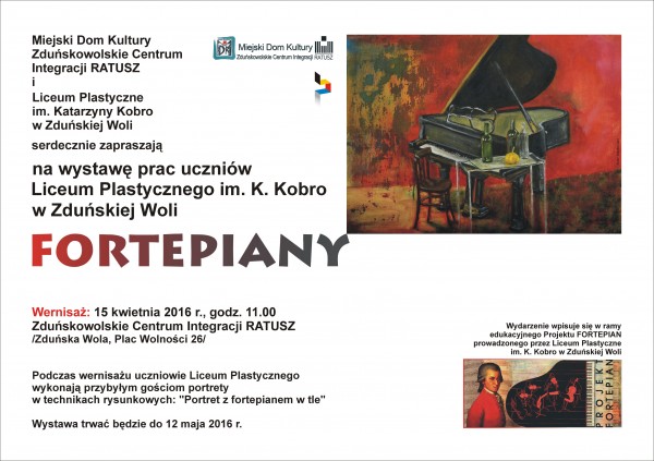 Zaproszenie plakat na wystawe prac uczniow Liceum Plastycznego FORTEPIANY 2