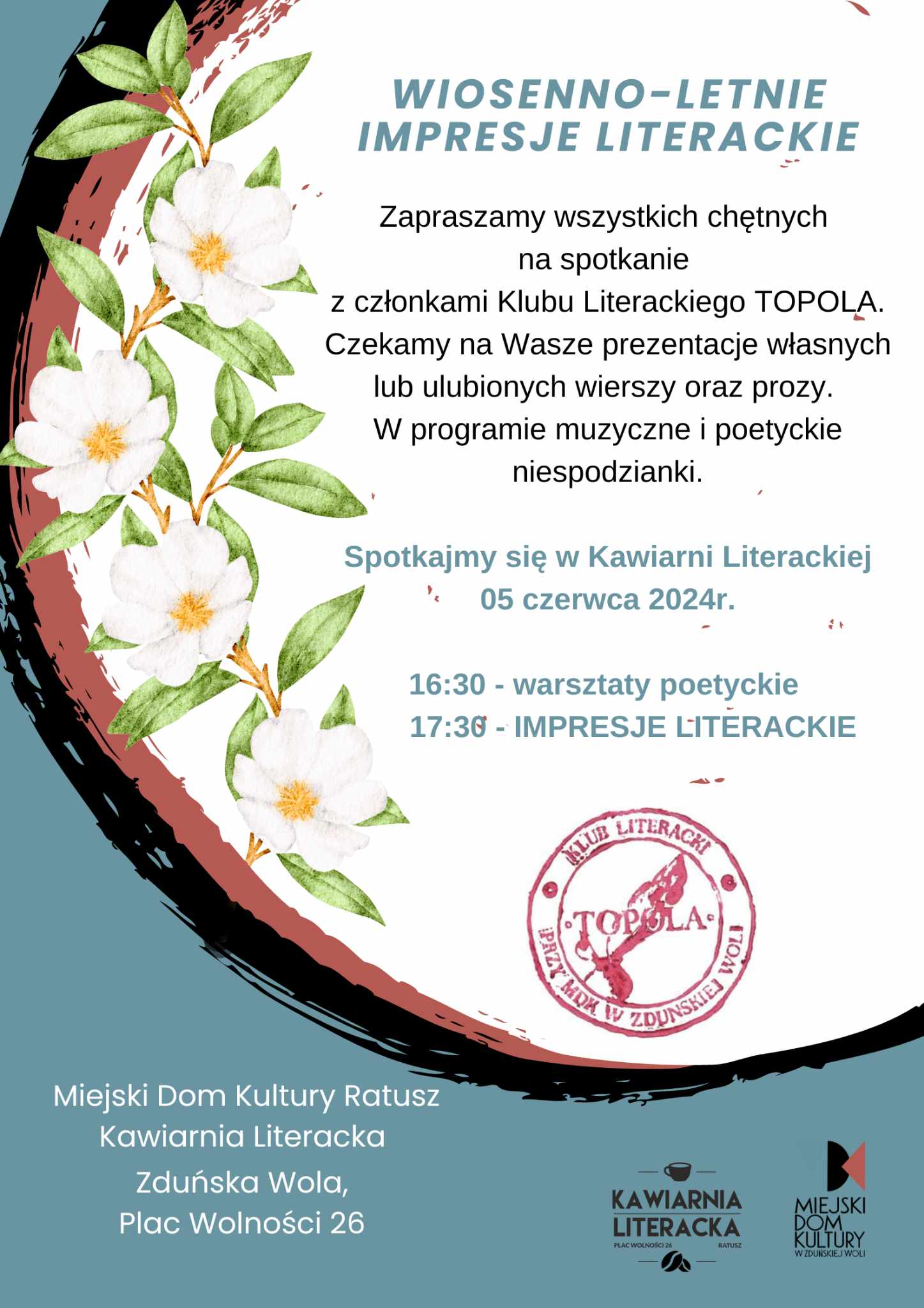 plakat zaprasza na wiosenno-letnie impresje literackie