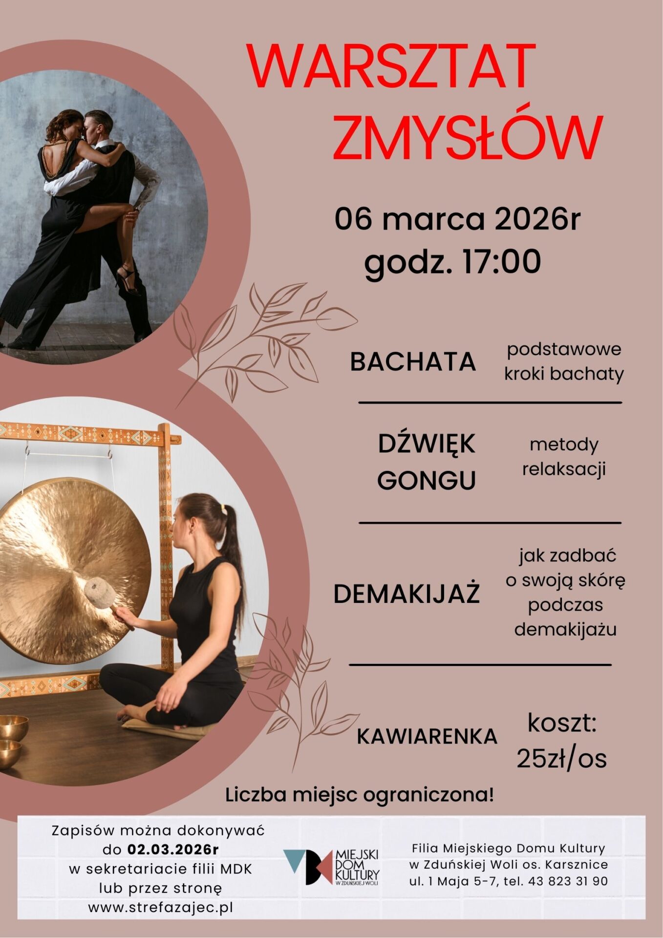 grafika dotyczy warsztatu zmysłów który odbędzie się w filii MDK os. Karsznice