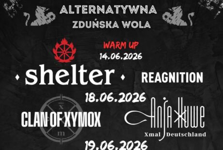 czarne tło na nim białe napisy dot. Alternatywnej Zduńskiej Woli i zespołów, które wystąpią