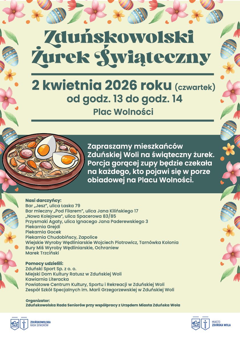 kolorowa kwiecista grafika dotyczy akcji zduńskowolski żurek dla mieszkańców