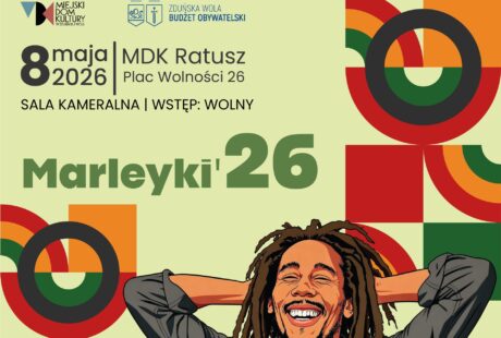 zielona grafika z rysunkową twarzą Boba Marleya, to zaproszenie na Marleyki 2026