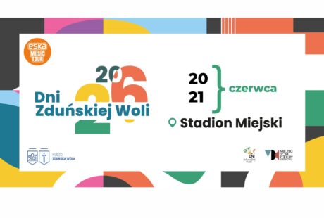 kolorowa grafika z napisem Dni Zduńskiej Woli 2026 i z informacją o koncertach na Stadionie Miejskim przy ul. Łaskiej 90