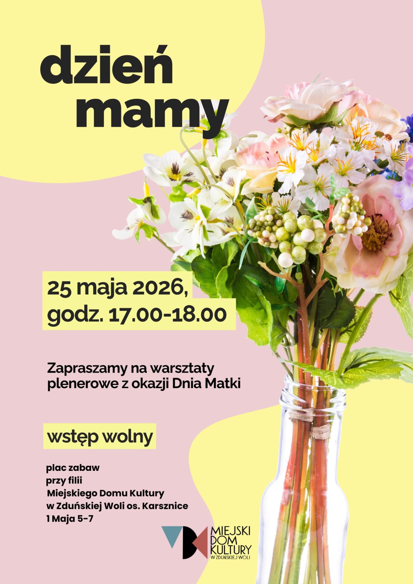Zbliża się jeden z najpiękniejszych dni w roku – Dzień Matki! Z tej okazji mamy dla Was propozycję na wspólne, kreatywne i pełne miłości popołudnie. Zapraszamy wszystkie dzieci wraz z rodzicami na warsztaty plenerowe, podczas których wspólnie stworzymy niepowtarzalne, własnoręcznie robione laurki dla ukochanych mam! Laurek kupionych w sklepie jest mnóstwo, ale nic nie dorówna prezentowi zrobionemu prosto z serca. Pod okiem instruktorów najmłodsi (z małą pomocą tatusiów lub samych mam) zamienią się w prawdziwych artystów. Na warsztaty plenerowe z okazji Dnia Mamy zapraszamy 25 maja (poniedziałek) o godz. 17.00, plac zabaw przy Filii Miejskiego Domu Kultury os. Karsznice. Zapewniamy wszystkie niezbędne materiały – kolorowe papiery, wstążki, naklejki, brokaty i masę innych ozdób. Każde dziecko wyjdzie z warsztatów z piękną, unikalną laurką dla swojej mamy. To będzie radosne popołudnie pełne kolorów, uśmiechu, muzyki i dobrej zabawy na świeżym powietrzu. Udział w warsztatach jest bezpłatny. Nie musisz nic ze sobą zabierać – przynieś jedynie dobry humor i głowę pełną pomysłów! Przyjdź, spędź z nami ten czas i podaruj mamie najpiękniejszy prezent – wspólnie spędzone chwile oraz podarunek prosto z dziecięcego serca. Do zobaczenia na placu zabaw!