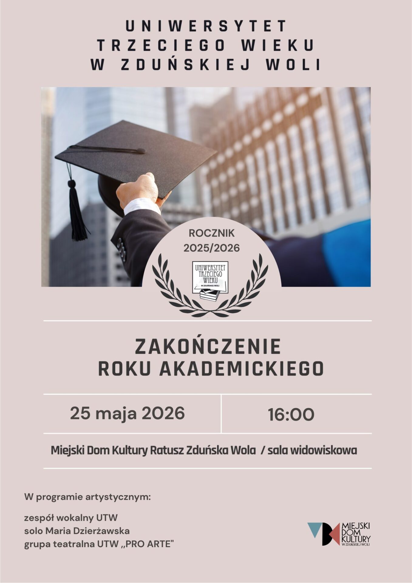 zakończenie roku akademickiego UTW 25 maja, 16.00