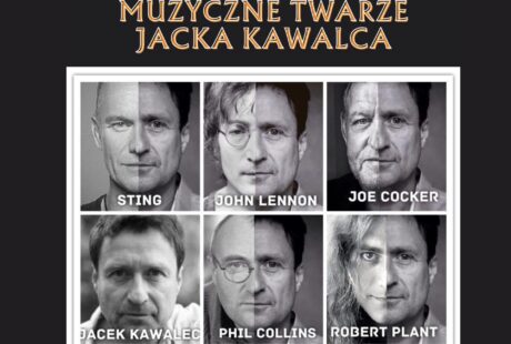 zdjęcie przedstawia czarno-białe twarze Jacka Kawalca