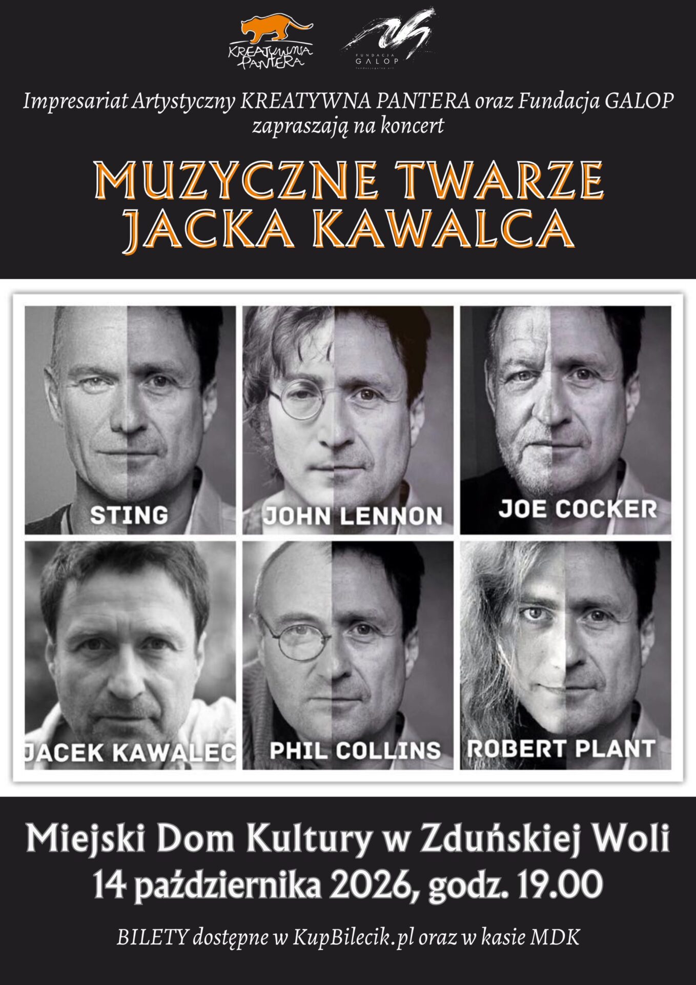 zdjęcie przedstawia czarno-białe twarze Jacka Kawalca