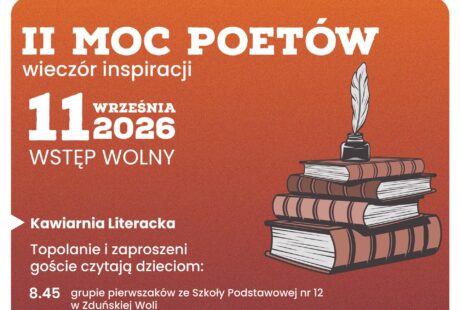 pomarańczowo czerwony plakat dotyczy drugiej mocy poetów, spotkania poetyckiego, które odbędzie się 11 września