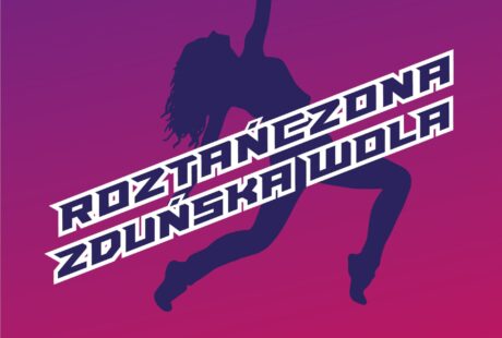 różowa grafika w tle postać kobiety i napis Roztańczona Zduńska Wola