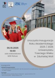 zdjęcie przedstawia budynek ratusza i seniorkę, która symbolizuje i nawiązuje do Uniwersytetu Trzeciego Wieku, inauguracja UTW odbędzie się 6 października o godz.16.00