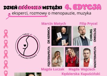 różowy plakat, który zaprasza na Dzień Różowej Wstążki, 2 października godzina 18.00