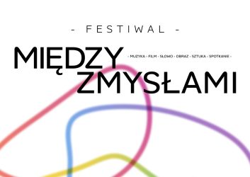 białe tło, na nim kolorowe linie i napis Festiwal Między Zmysłami