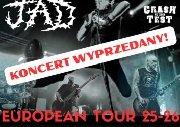 czarny plakat z czerwonymi i białymi literami, to zaproszenie na koncert trzech kapel GBH, JAD i CRASH TEST, 23 listopada, 18.30