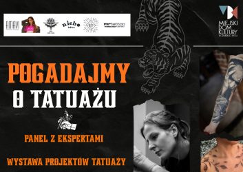 czarna grafika z pomarańczowymi literami dotyczy spotkania na temat tatuażu