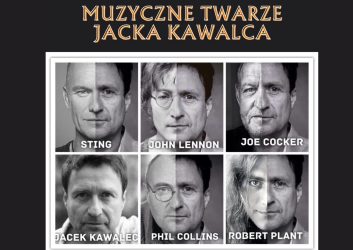 zdjęcie przedstawia czarno-białe twarze Jacka Kawalca