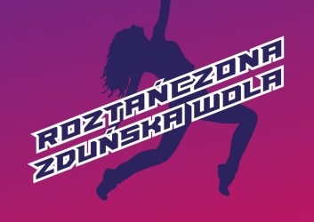 różowa grafika w tle postać kobiety i napis Roztańczona Zduńska Wola
