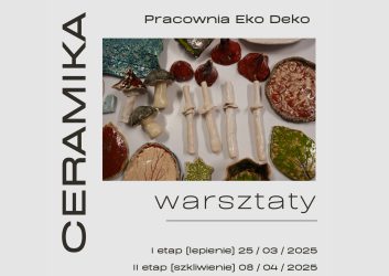 plakat na szarym tle, a na nim zdjęcie, które przedstawia ceramiczne naczynia