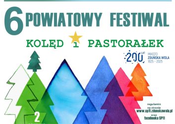 zdjęcie przedstawia rysunkowe choinki , to zaproszenie na 6 festiwal kolęd i pastorałek