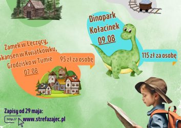 plakat dotyczy letnich podróży z Ratuszem, jakie dobędą się w sierpniu