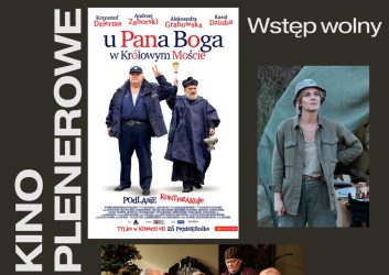 czarny plakat ze zdjęciami i plakatami filmów , to zaproszenie kino plenerowe 4 września