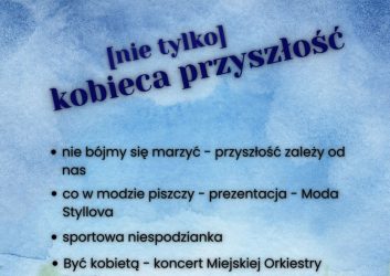 niebieski plakat, a na nim kwiaty, łąka, to zaproszenie na Dzień Kobiet, jak odbędzie się w filii MDK os. Karsznice 6 marca o godzinie 17.00