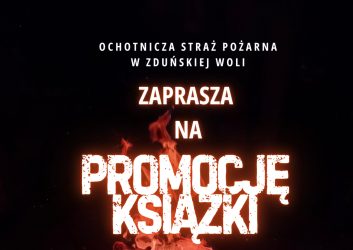 czarne tło, a na nim białe napisy, to zaproszenie na promocję książki o historii OSP
